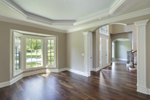 Dining room in luxury home with foyer view.