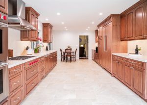 Expanded full kitchen view, custom cabinetry
